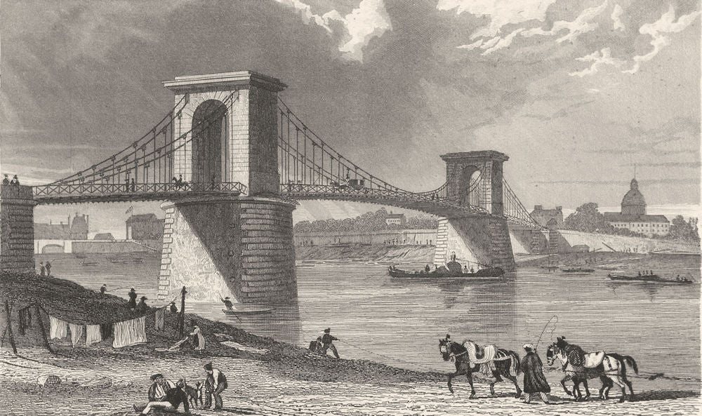 PARIS. Pont des Champs Elysées 1831 old antique vintage print picture